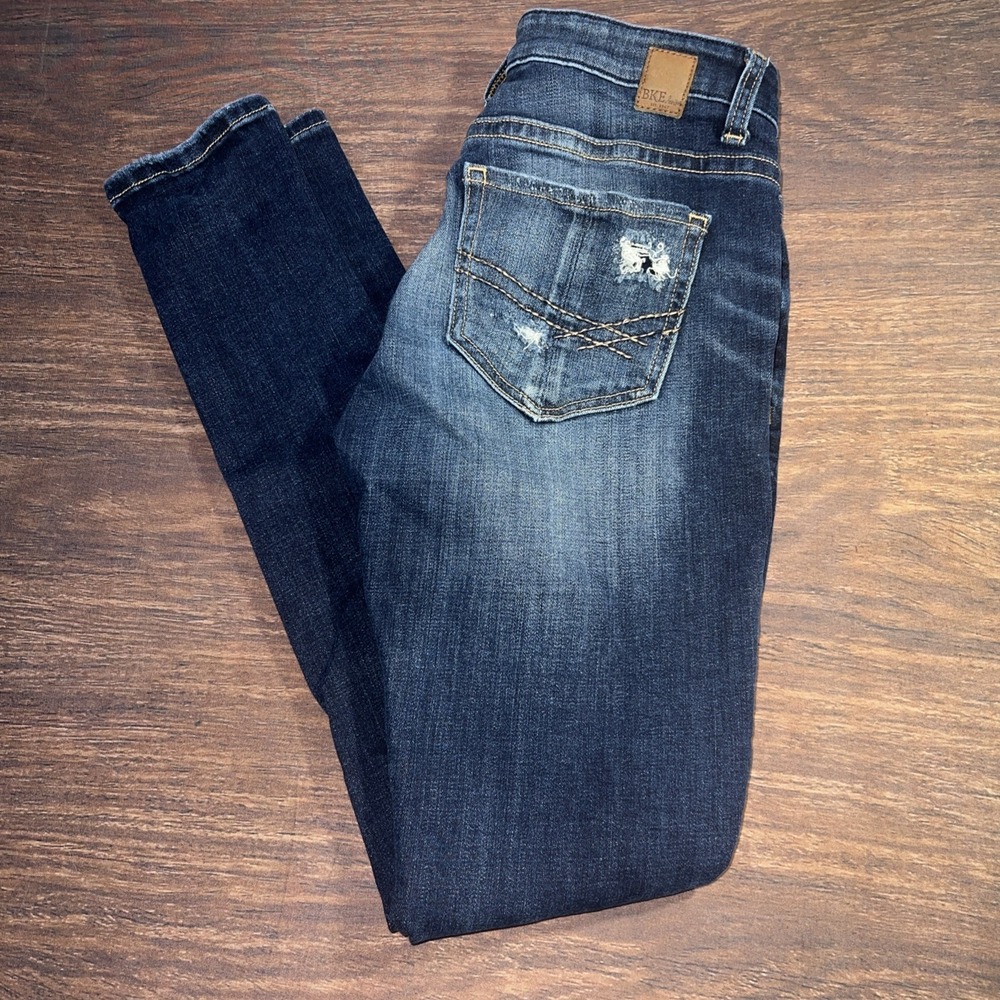 BKE Payton Skinny Women's 27 X 31.5 Dark Wash Blue Jean Pants Distressed
